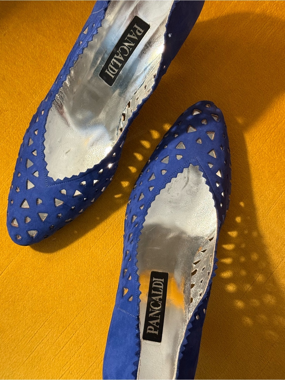 PANCALDI 7 Cobalt Blue Cutout Suede Pointed High Heels Vintage Italian Designer